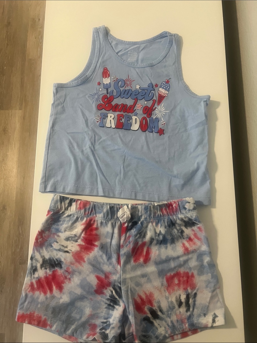 Kids' Light Blue 'Sweet Land of Freedom' Tank & Tie-Dye Short Set